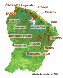 carte des sites du rseau GUYAFOR